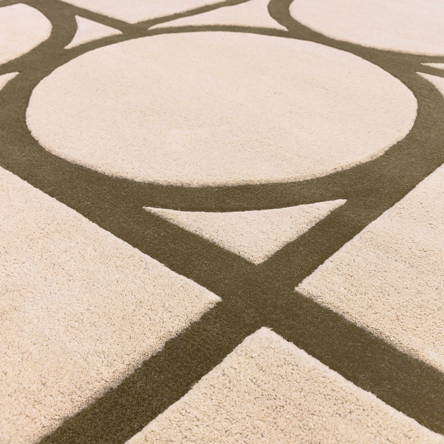 Metro Geometric Carved Wool Rugs in Khaki Green