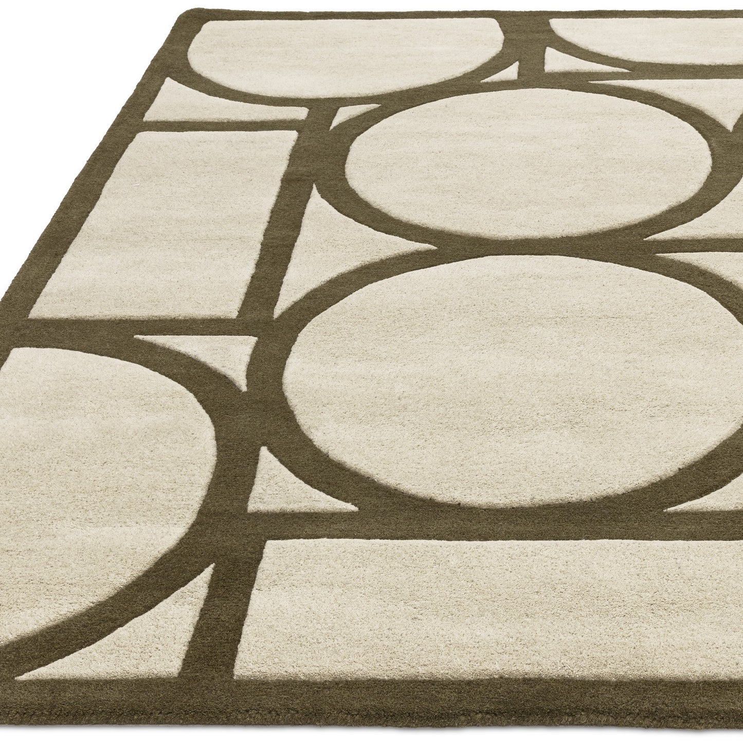 Metro Geometric Carved Wool Rugs in Khaki Green