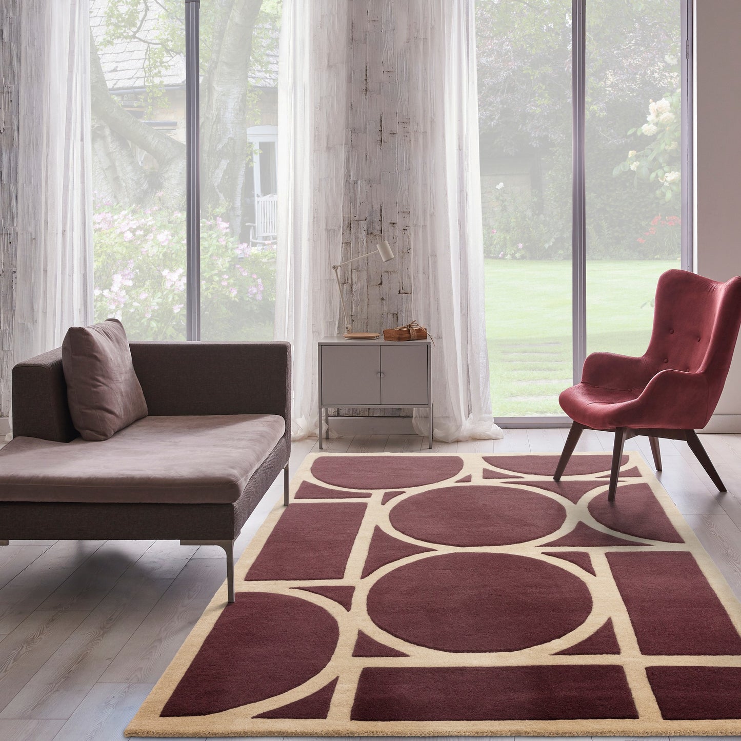 Metro Geometric Carved Wool Rugs in Plum Purple