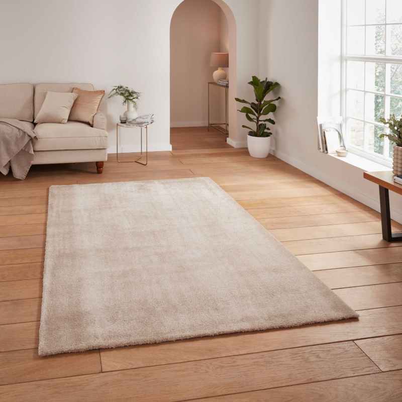 Cove Plain Plush Soft Shaggy Washable Rug in Beige