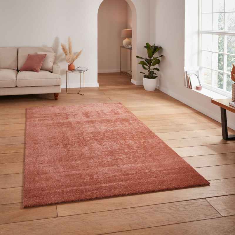 Cove Plain Plush Soft Shaggy Washable Rug in Terracotta Orange