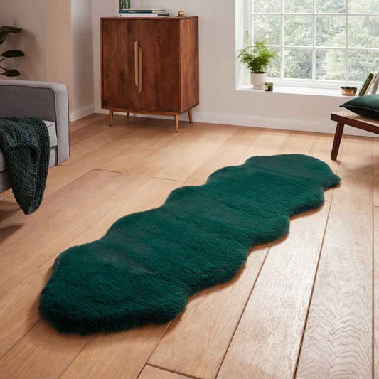Super Teddy Plain Shaggy Faux Sheepskin Rugs in Jewel Green