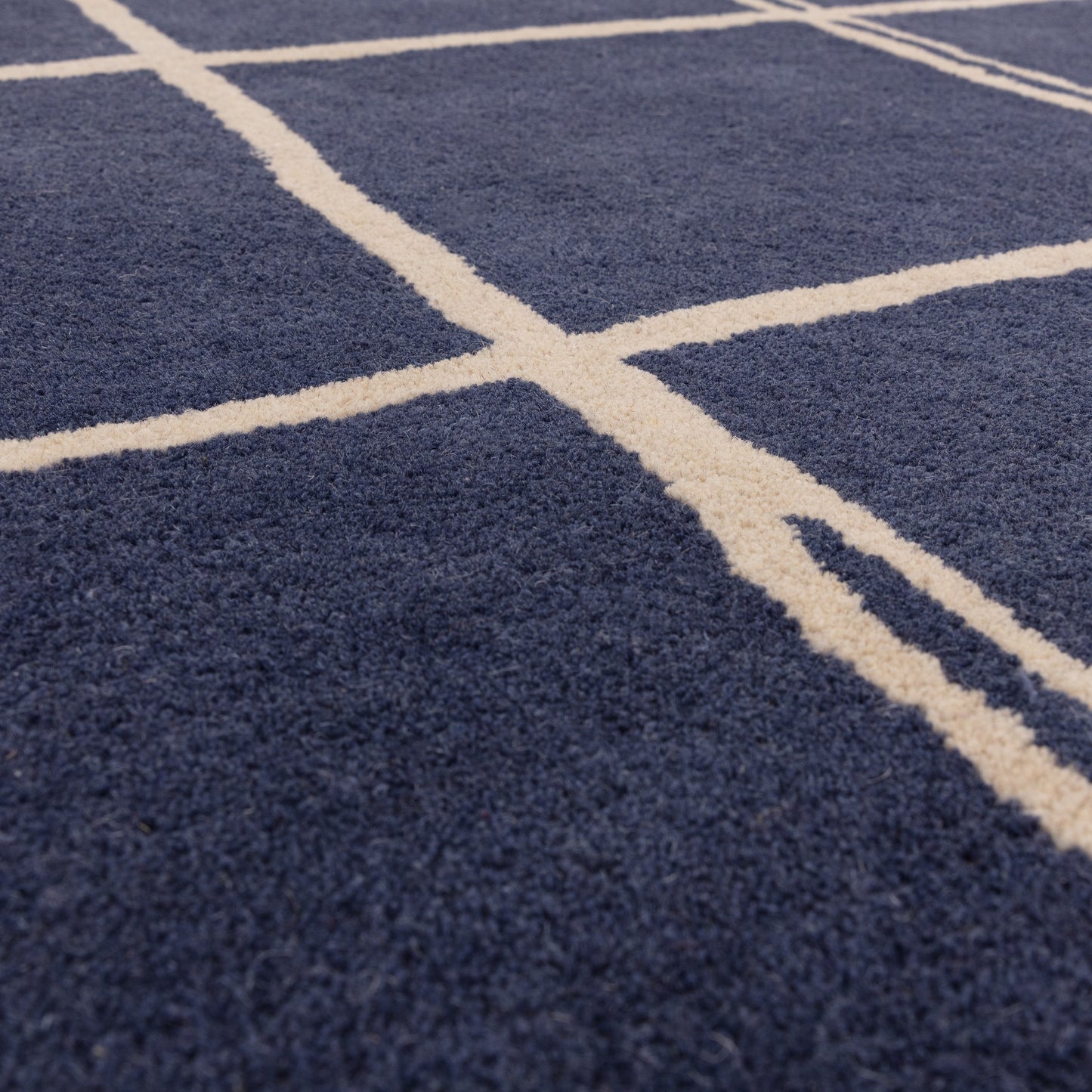 Albany Grid Modern Geometric Wool Rugs in Marine Blue