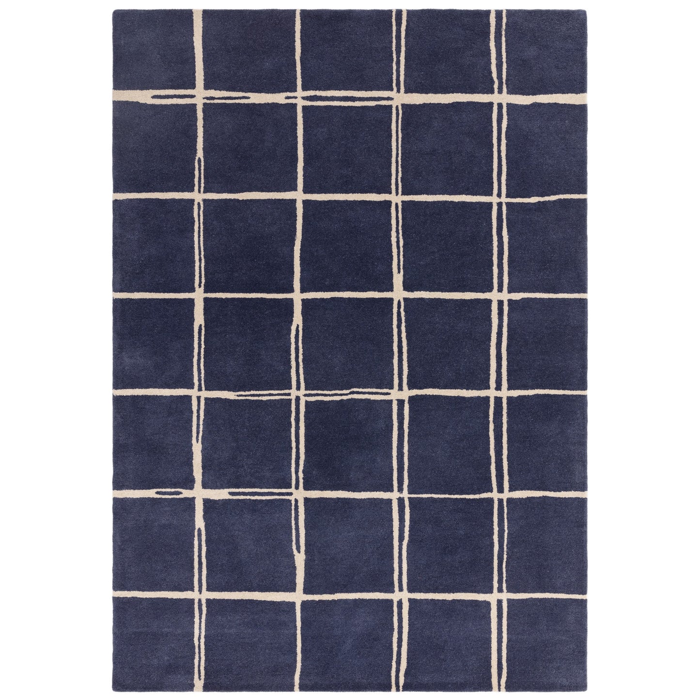 Albany Grid Modern Geometric Wool Rugs in Marine Blue