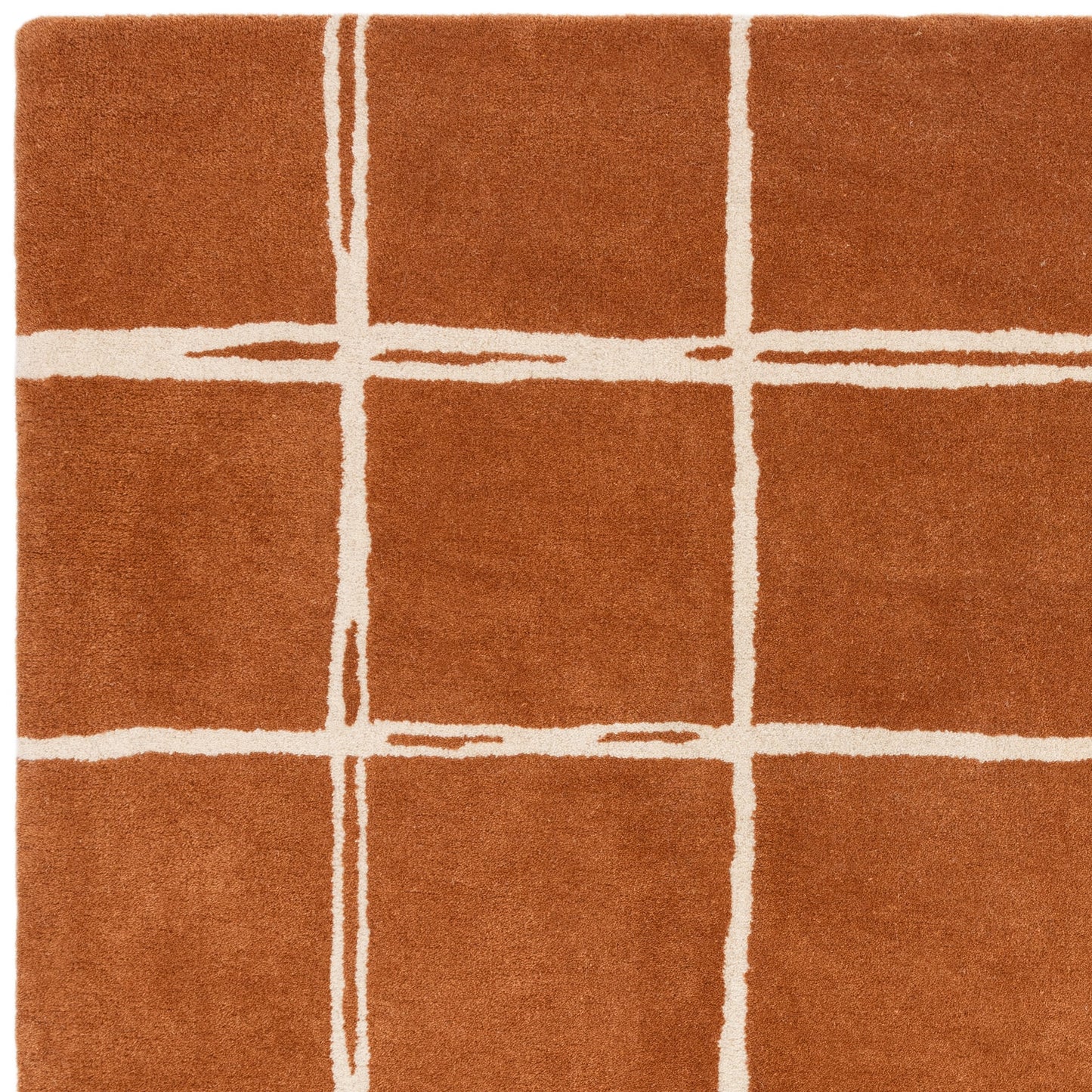 Albany Grid Modern Geometric Wool Rugs in Rust Orange
