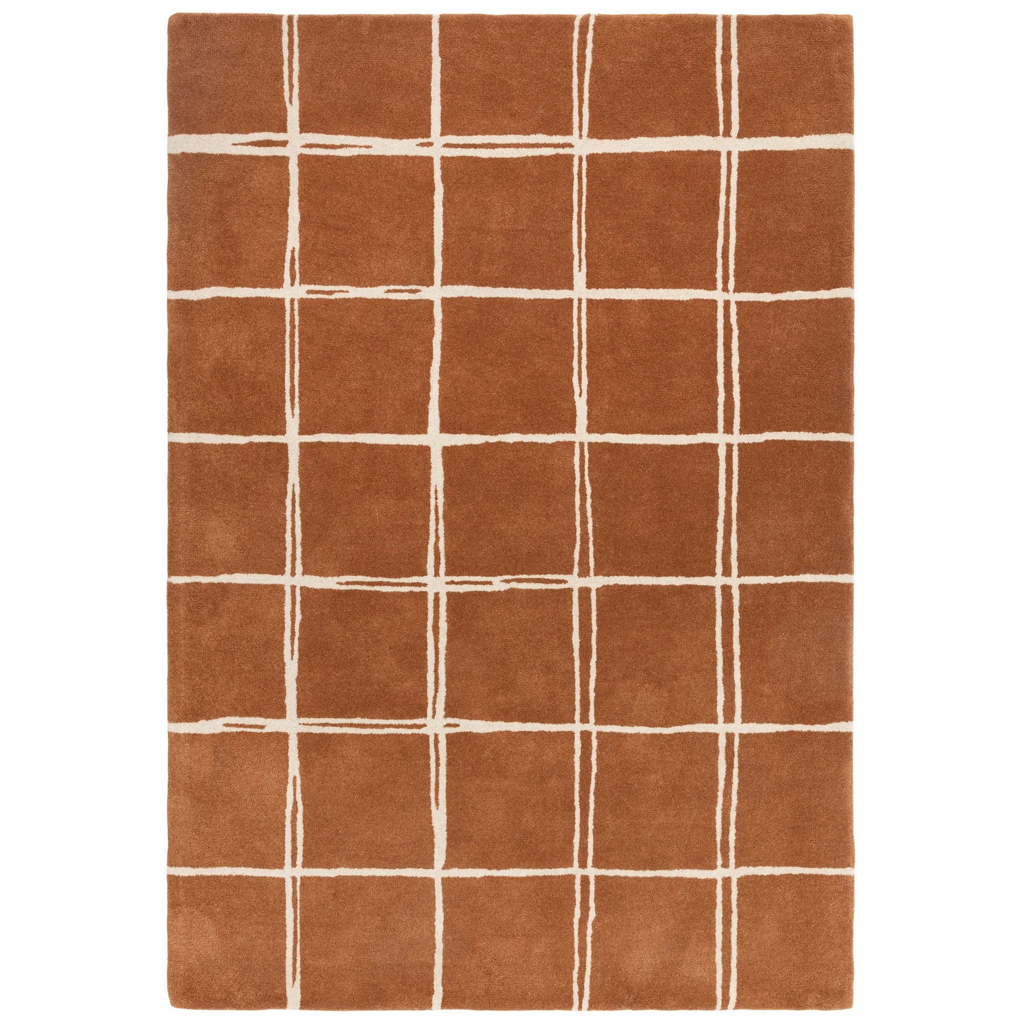 Albany Grid Modern Geometric Wool Rugs in Rust Orange