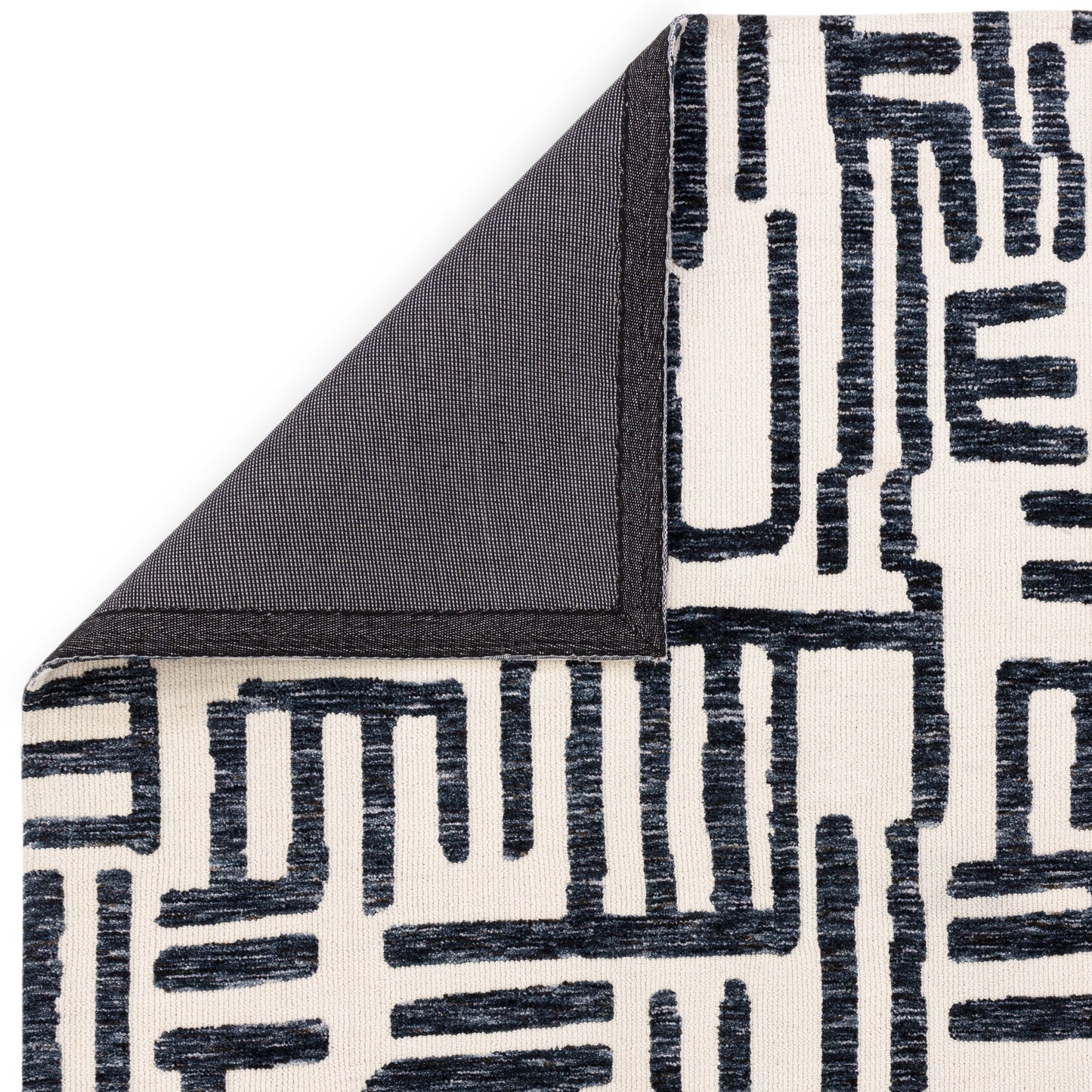 Mason Script Modern Abstract Rugs in Blue & Cream