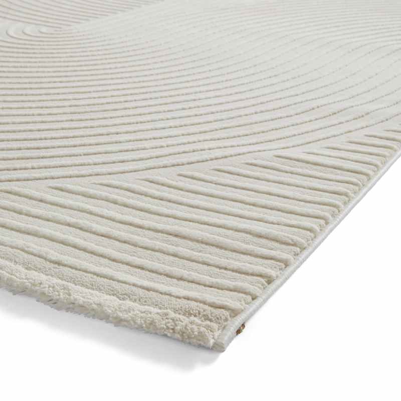 Flores 1924 Spiral Textured Washable Rug in Cream White