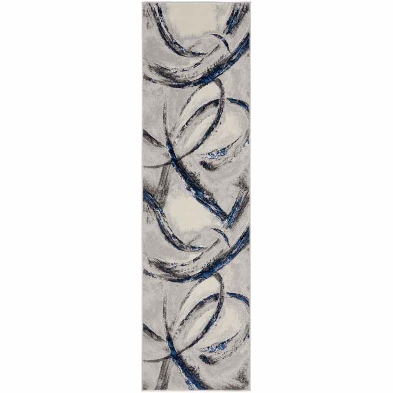 Brushstrokes BSK02 Abstract Runner Rug by Nourison in Grey Navy