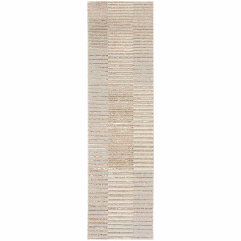 Brushstrokes BSK04 Stripe Runner Rug by Nourison in Beige Silver