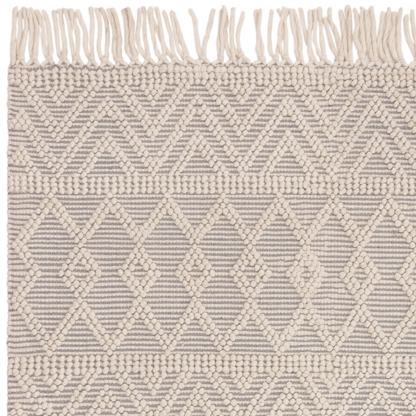 Asra Boho Tribal Fringed Wool Flatweave Rug in Grey