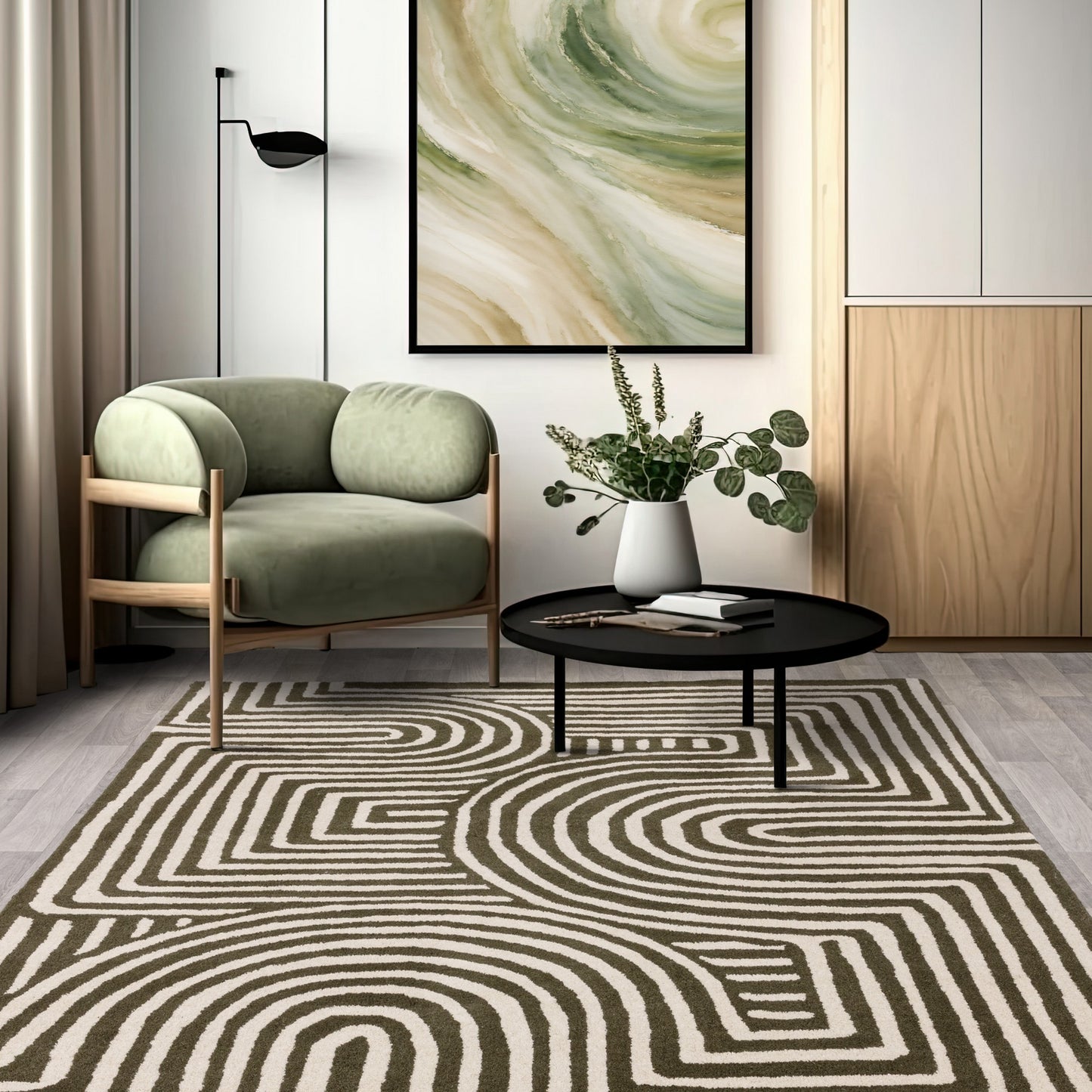 Reef Curve RF30 Modern Abstract Rug in Forest Green