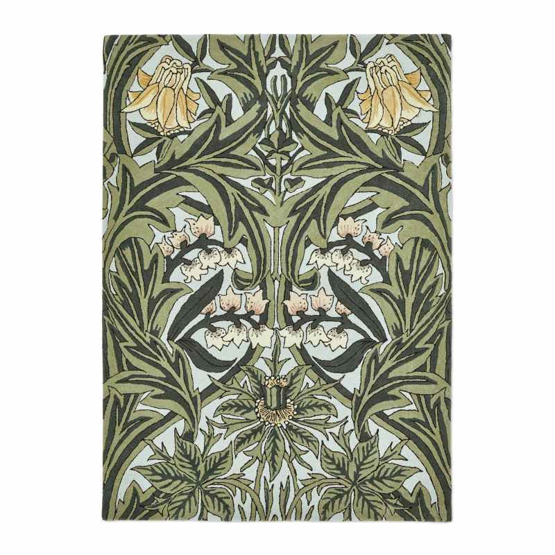 Bluebell Floral Wool Rugs 127607 by Morris & Co in Leafy Arbour Green