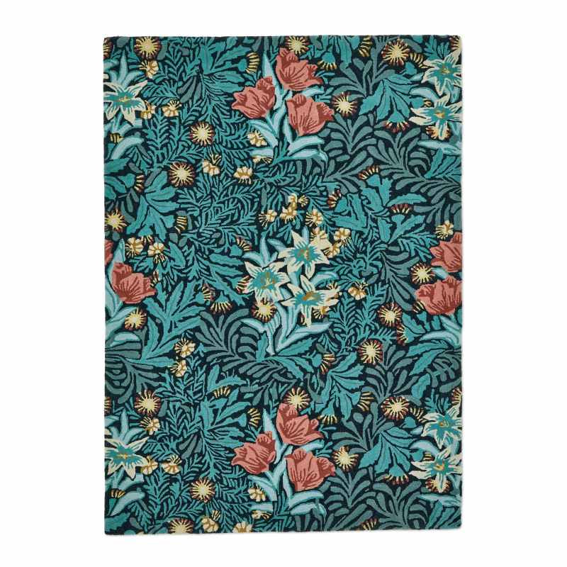 Bower Floral Wool Rugs 128208 by Morris & Co in Indigo Blue