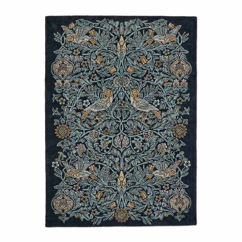 Bird Floral Wool Rugs 128308 by Morris & Co in Webbs Blue