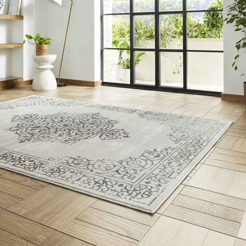 Artemis B9076A Traditional Textured Rugs in Silver Grey