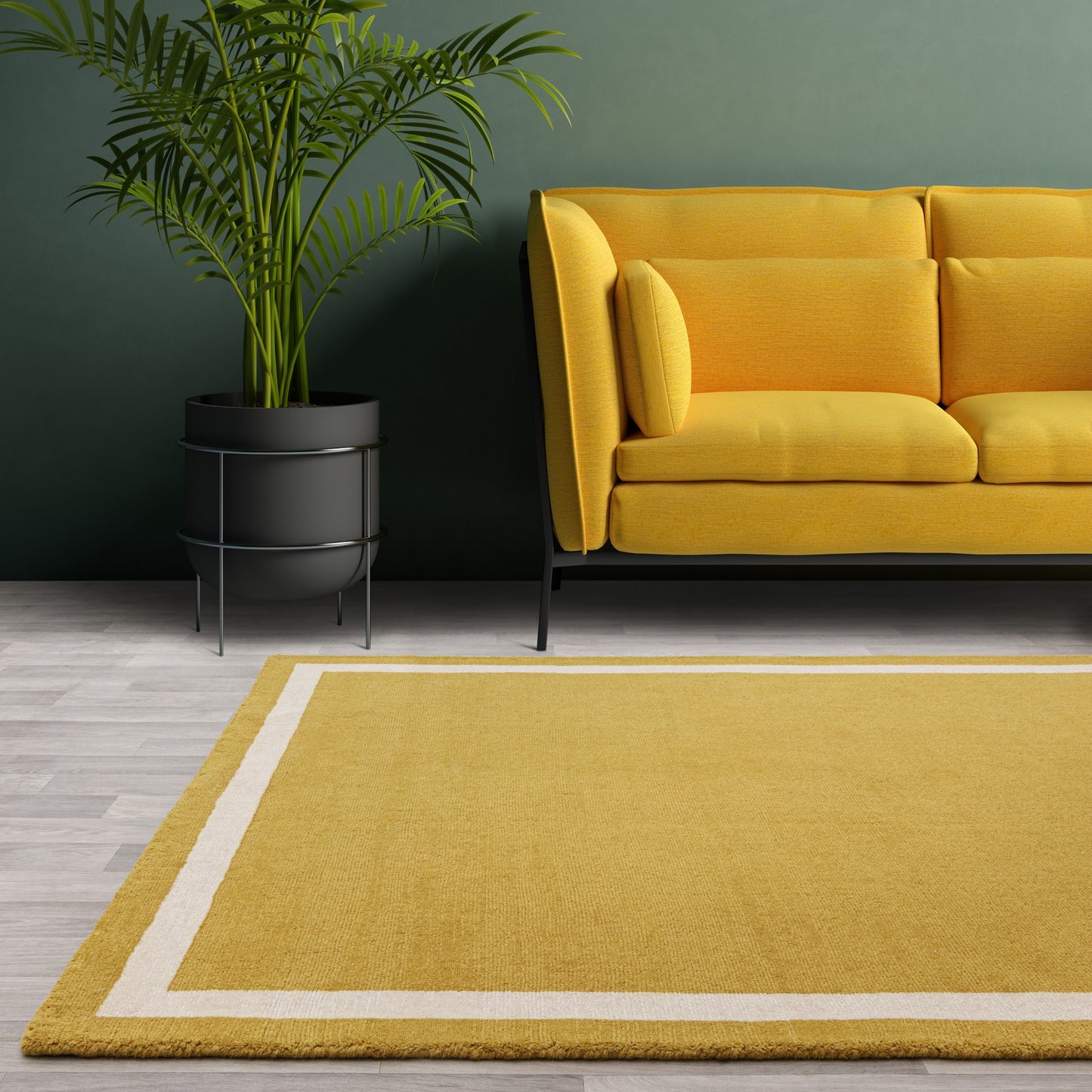 Albi Border Plain Classic Wool Rugs in Ochre Yellow