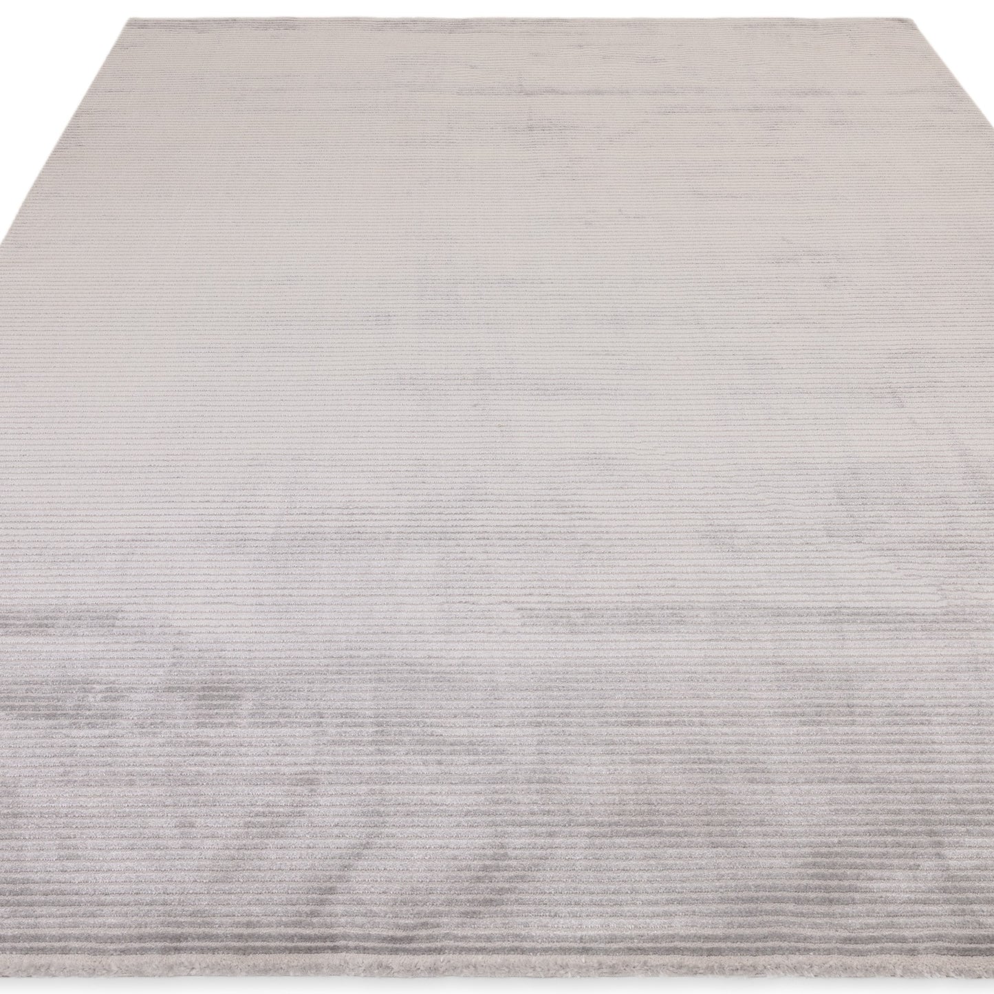 Kuza Plain Stripe Modern Rugs in Silver Grey