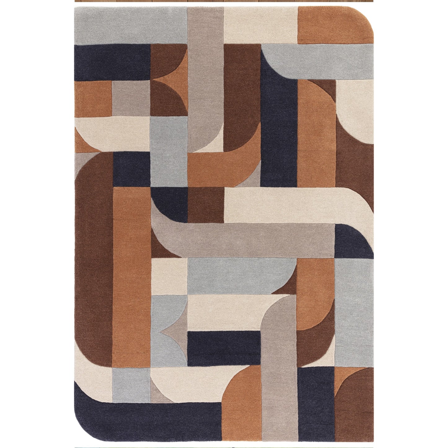 Matrix Klotski MAX88 Wool Geometric Rugs in Terracotta Orange