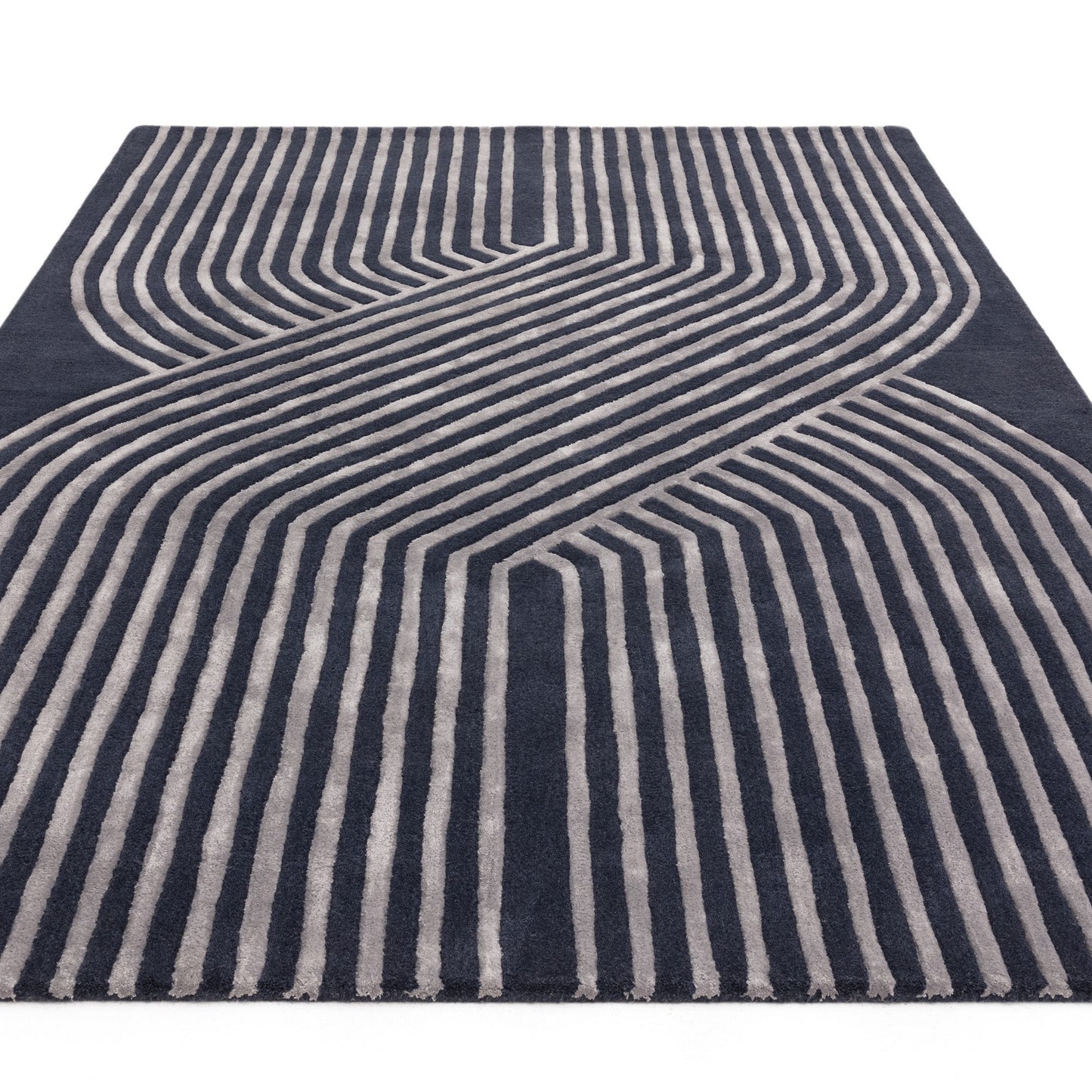 Matrix Solstice MAX97 Wool Carved Rugs in Navy Blue