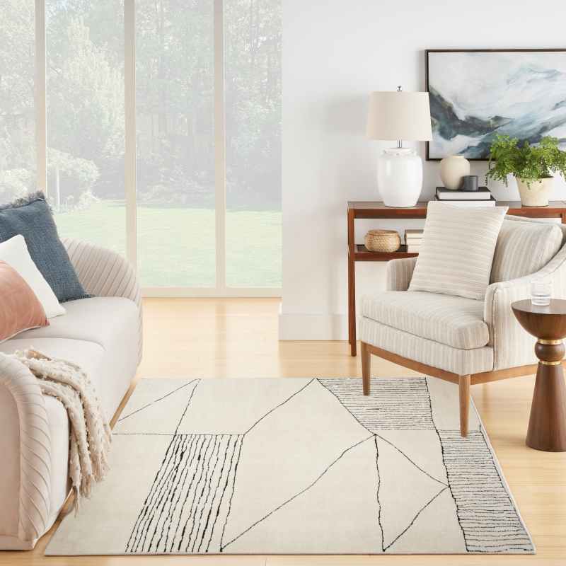 Modern Comfort MNC02 Geometric Rug by Nourison in Ivory Black