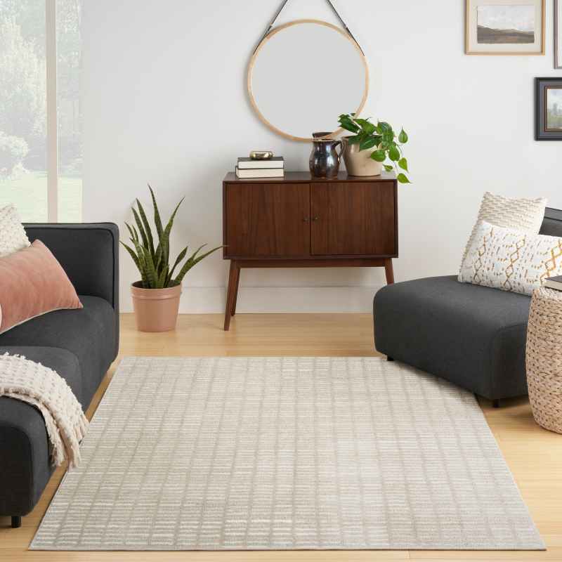 Modern Comfort MNC03 Stripe Rug by Nourison in Grey Ivory