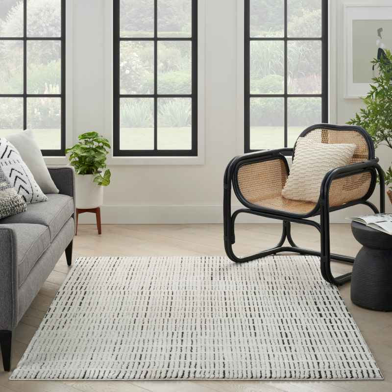 Modern Comfort MNC03 Stripe Rug by Nourison in Ivory Black
