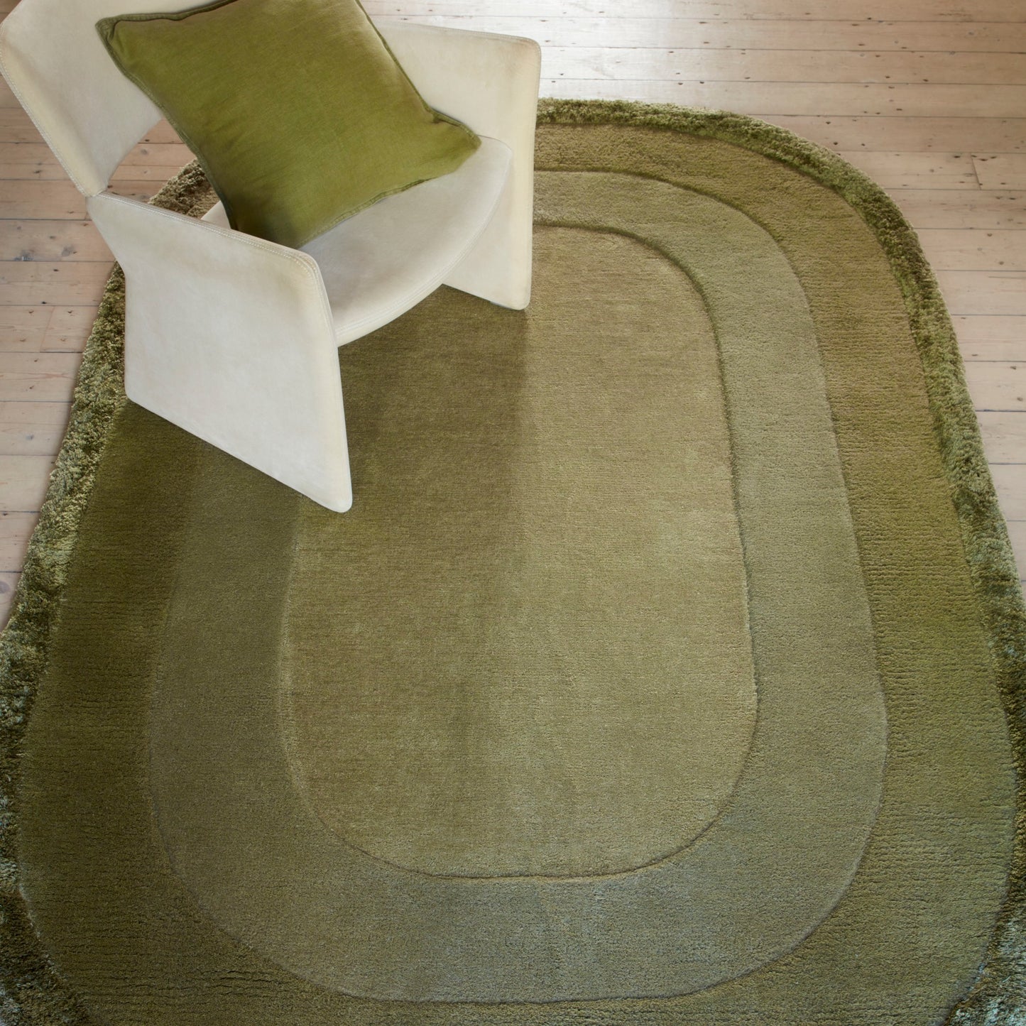 Halo Curved Modern Wool Carved Rugs in Sage Green