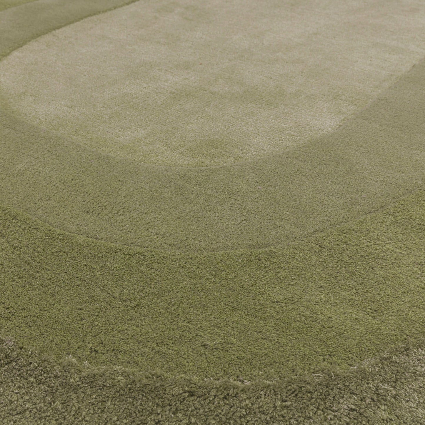 Halo Curved Modern Wool Carved Rugs in Sage Green