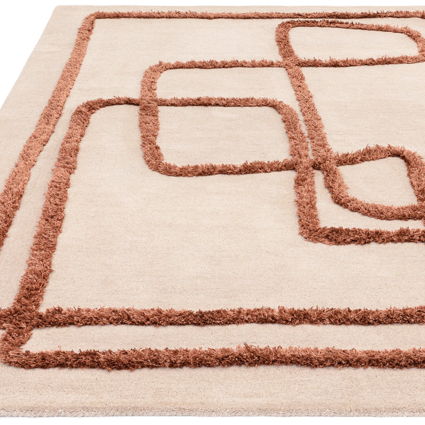 Infinity Modern Wool Abstract Textured Rug in Copper Brown