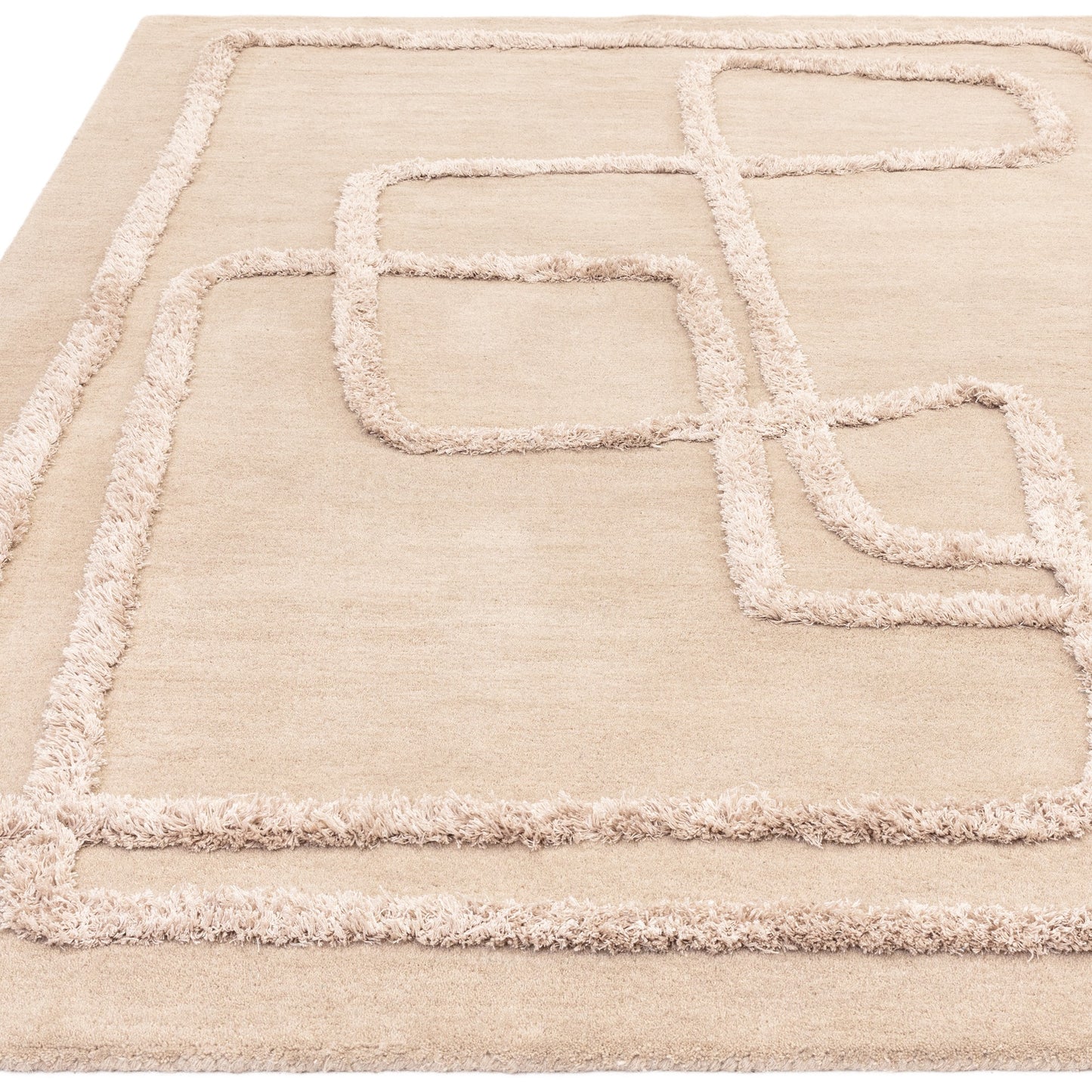 Infinity Modern Wool Abstract Textured Rug in Sand Natural