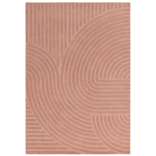Hague Carved Modern Geometric Wool Rug in Blush Pink