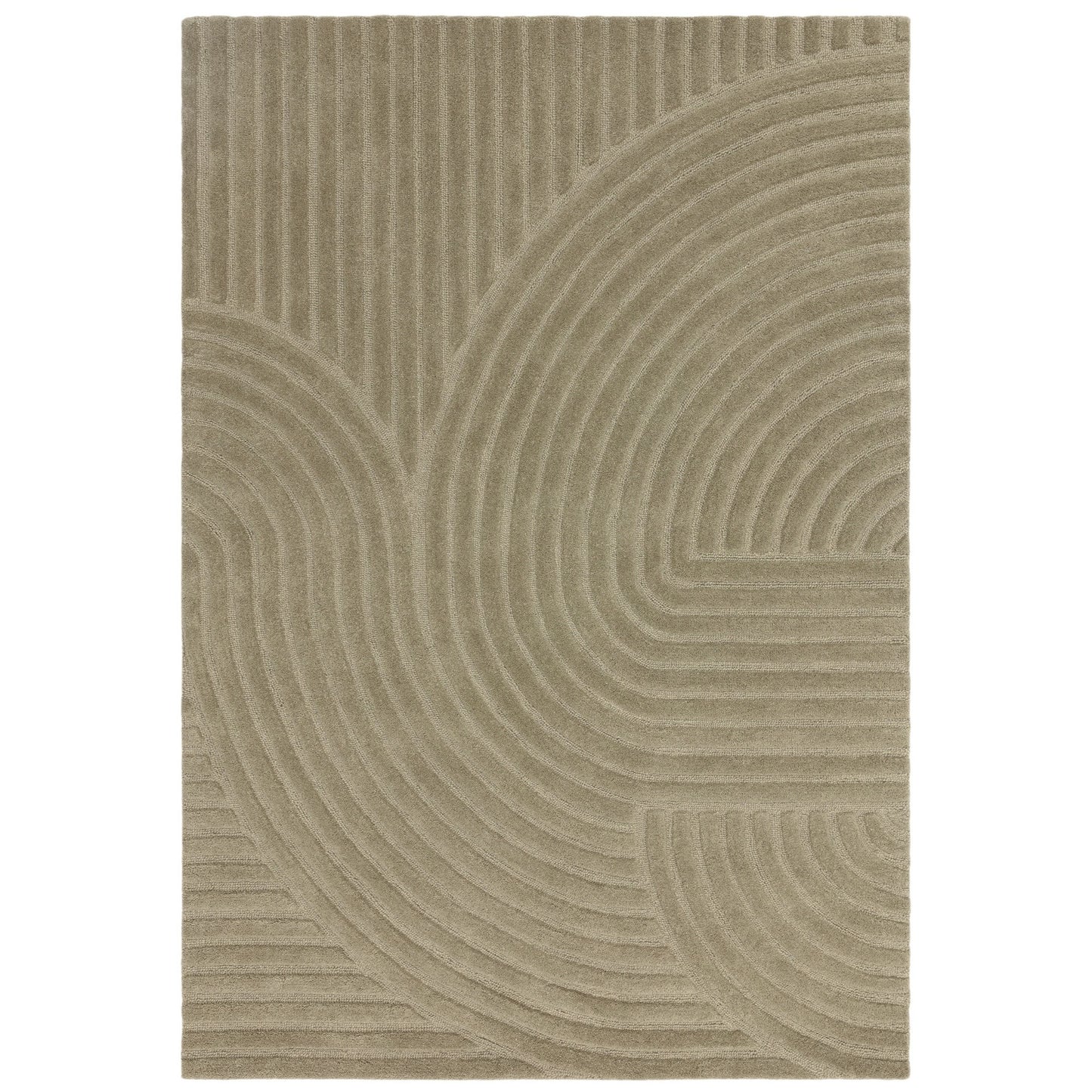 Hague Carved Modern Geometric Wool Rug in Sage Green