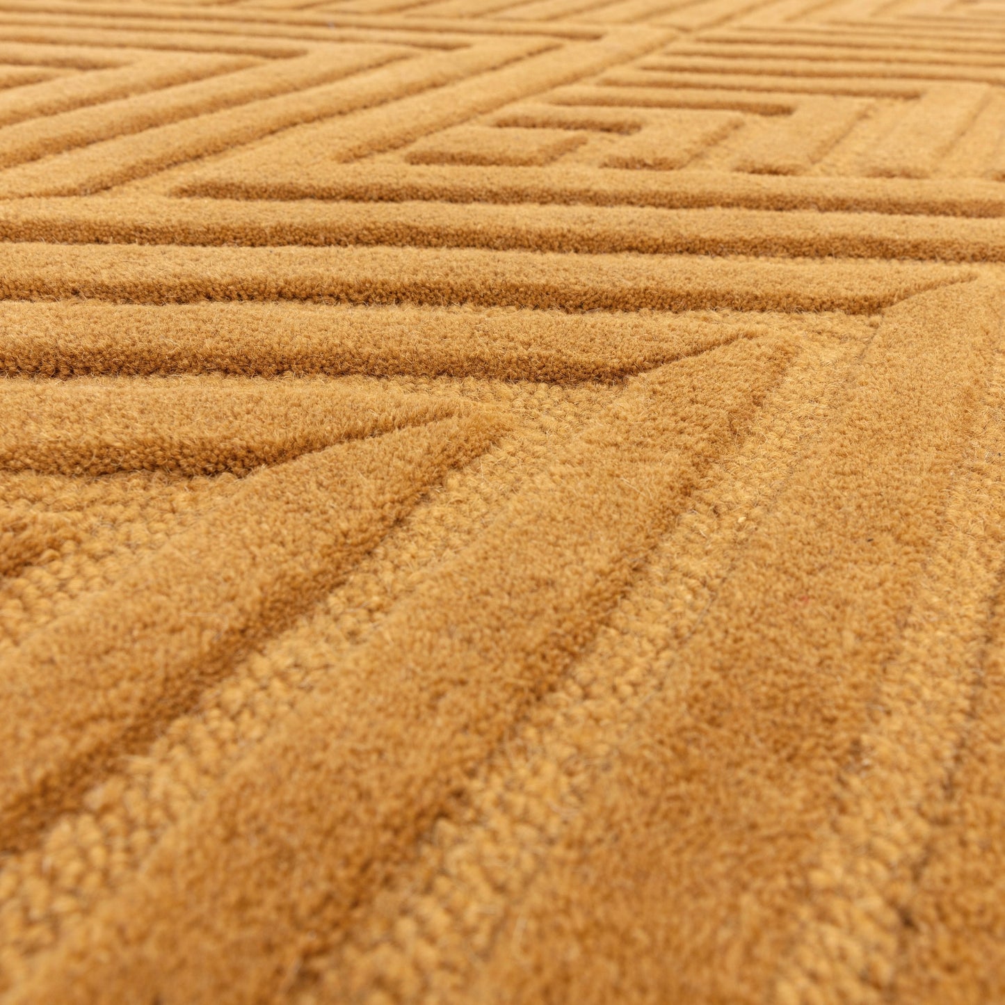 Hague Diamond Textured Wool Rugs in Ochre Yellow