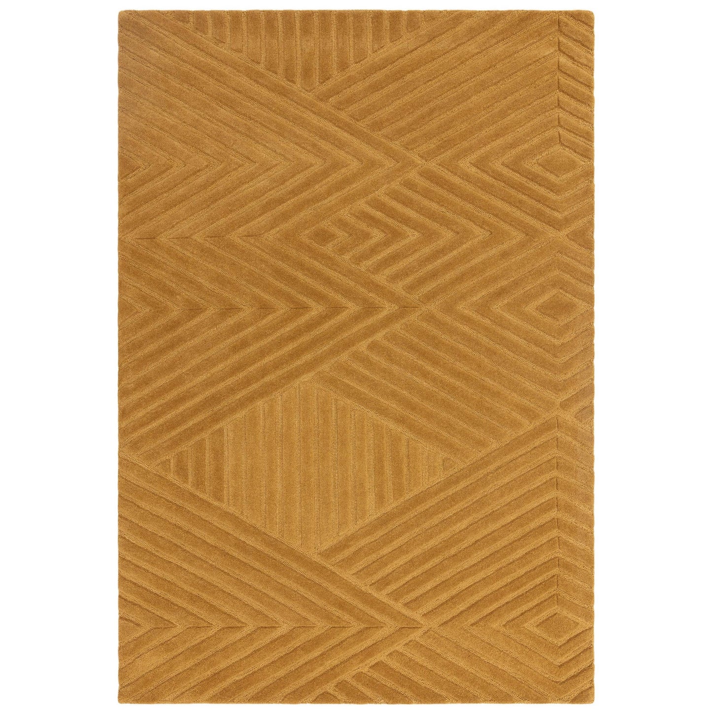 Hague Diamond Textured Wool Rugs in Ochre Yellow