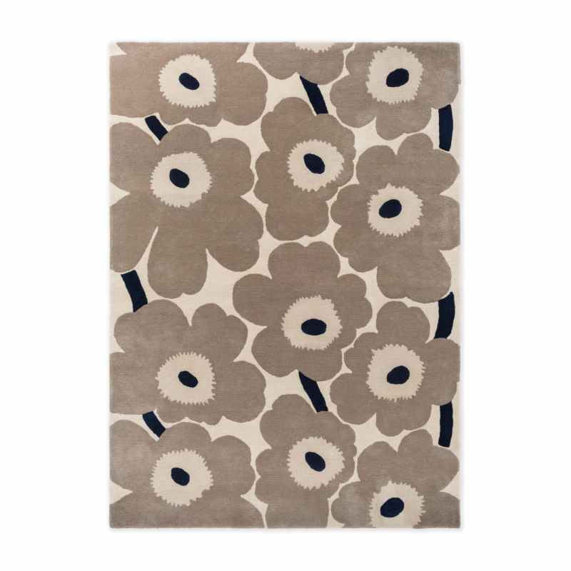 Unikko Handtufted Wool Floral Rugs 132401 by Marimekko in Greige