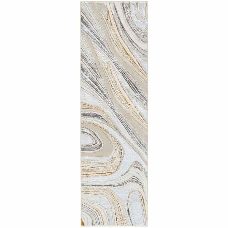 Glitz GLZ21 Abstract Runner Rug by Nourison in Grey Gold