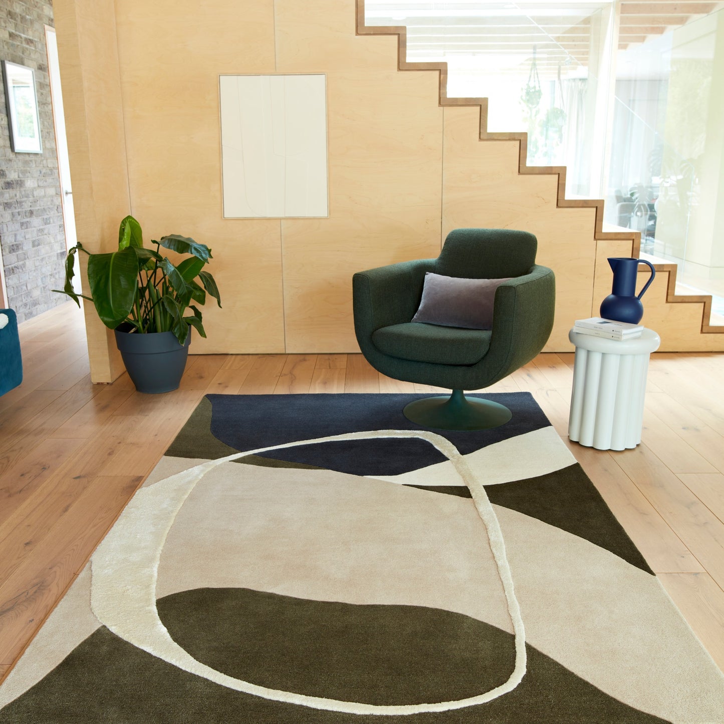 Matrix Signature MAX103 Wool Abstract Rugs in Moss Green