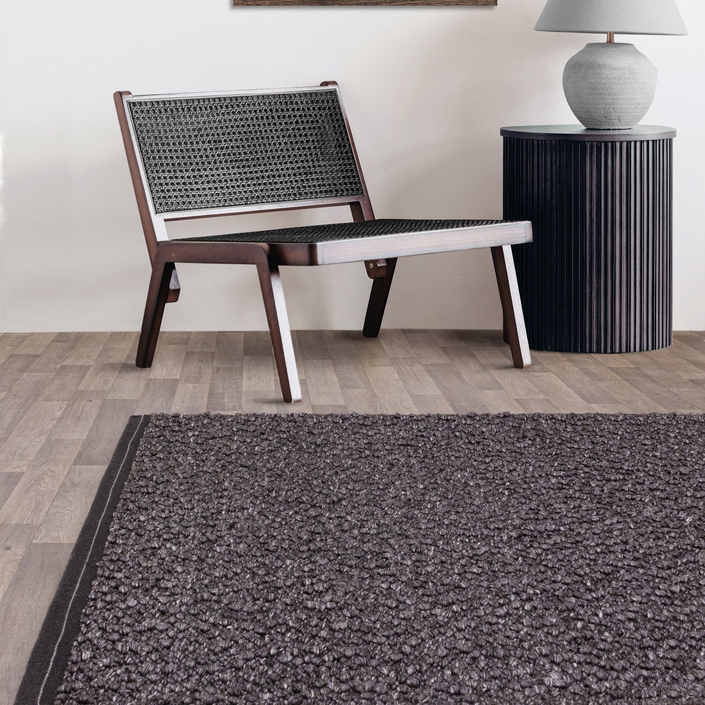 Elm Plain Boho Wool Flatweave Rugs in Charcoal Grey