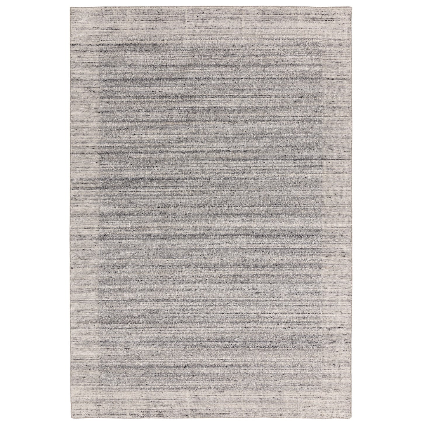Larson Plain Boho Wool Border Rugs in Grey
