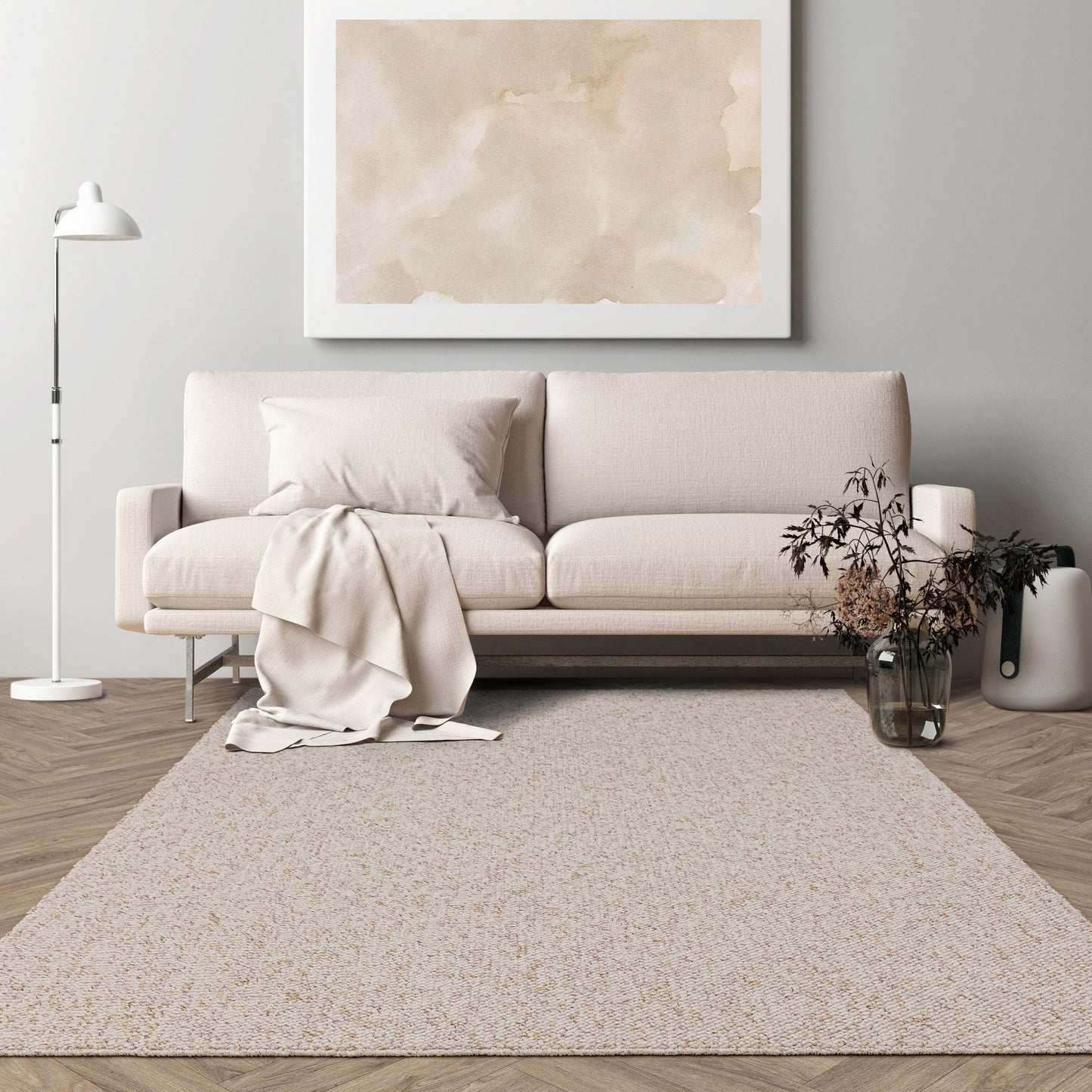 Boden Boho Washable Plain Textured Rugs in Ivory White