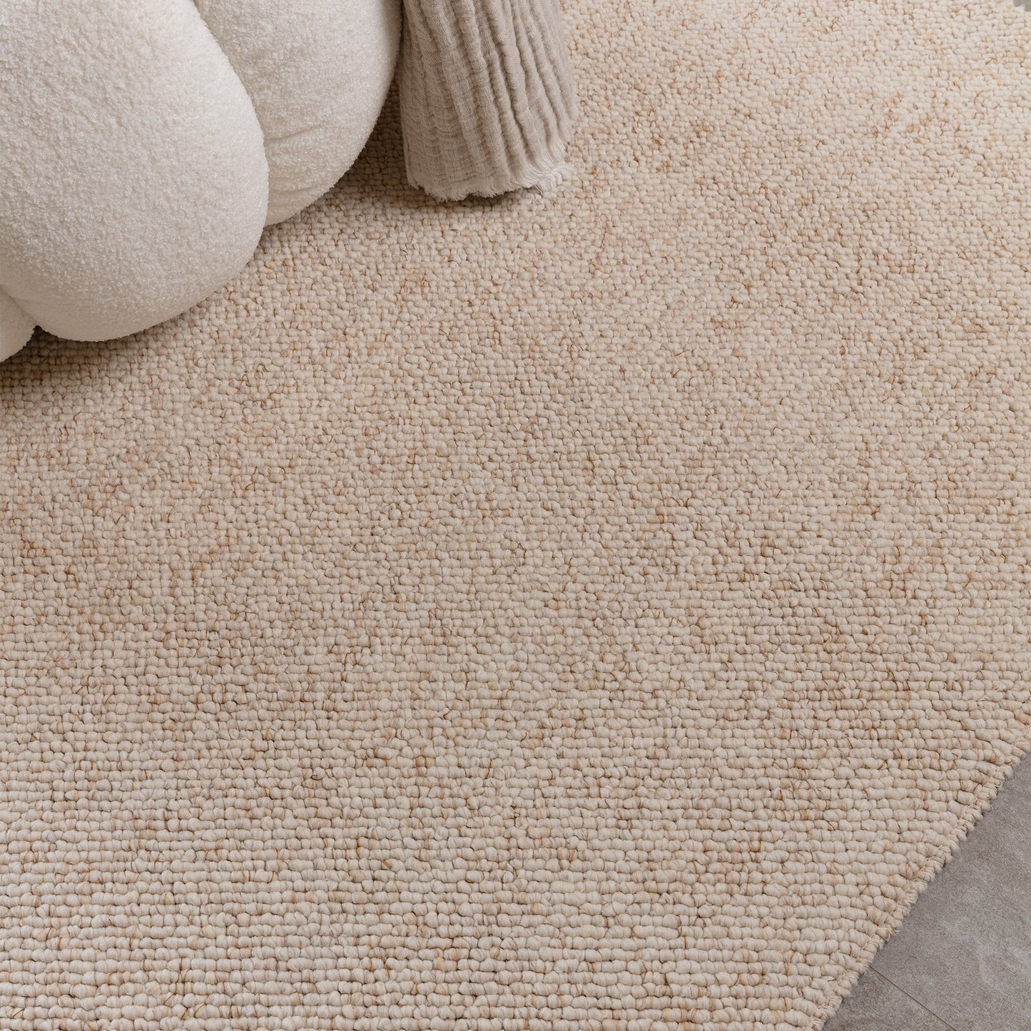 Boden Boho Washable Plain Textured Rugs in Ivory White