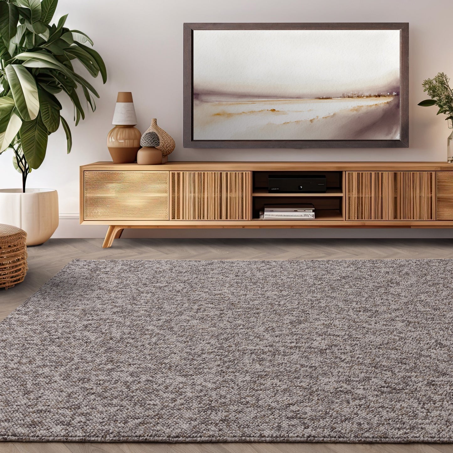 Boden Boho Washable Plain Textured Rugs in Stone Grey
