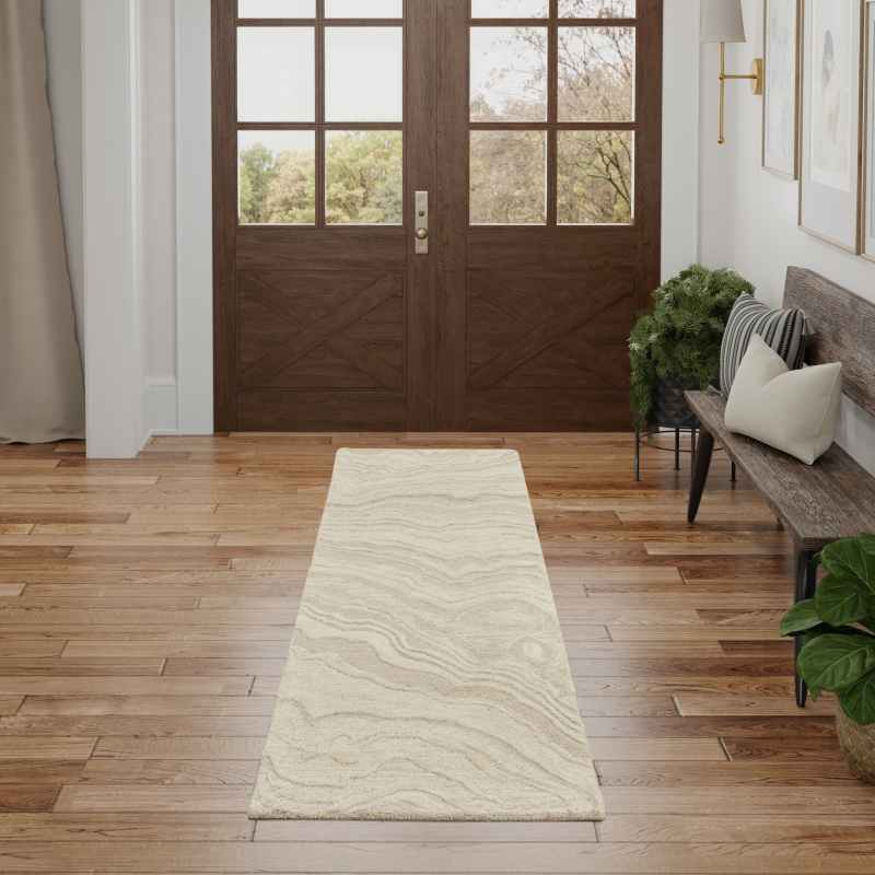 Graceful GRU01 Abstract Wool Runner Rugs by Nourison in Beige