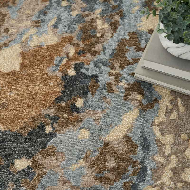 Silk Shadows SHA23 Abstract Wool Rugs by Nourison in Beige Blue