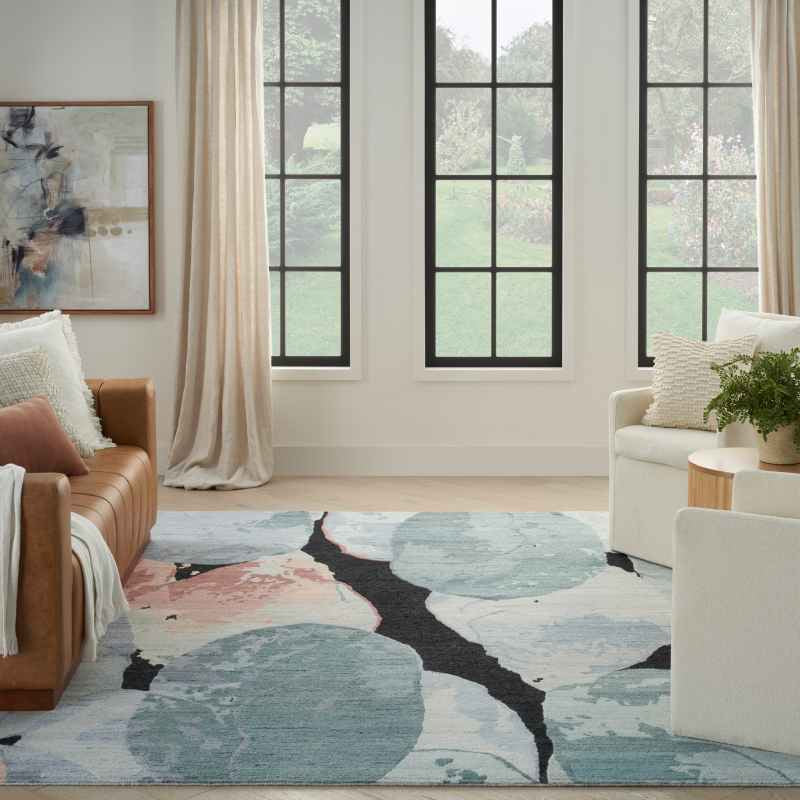 Silk Shadows SHA25 Abstract Wool Rugs by Nourison in Blue Pink