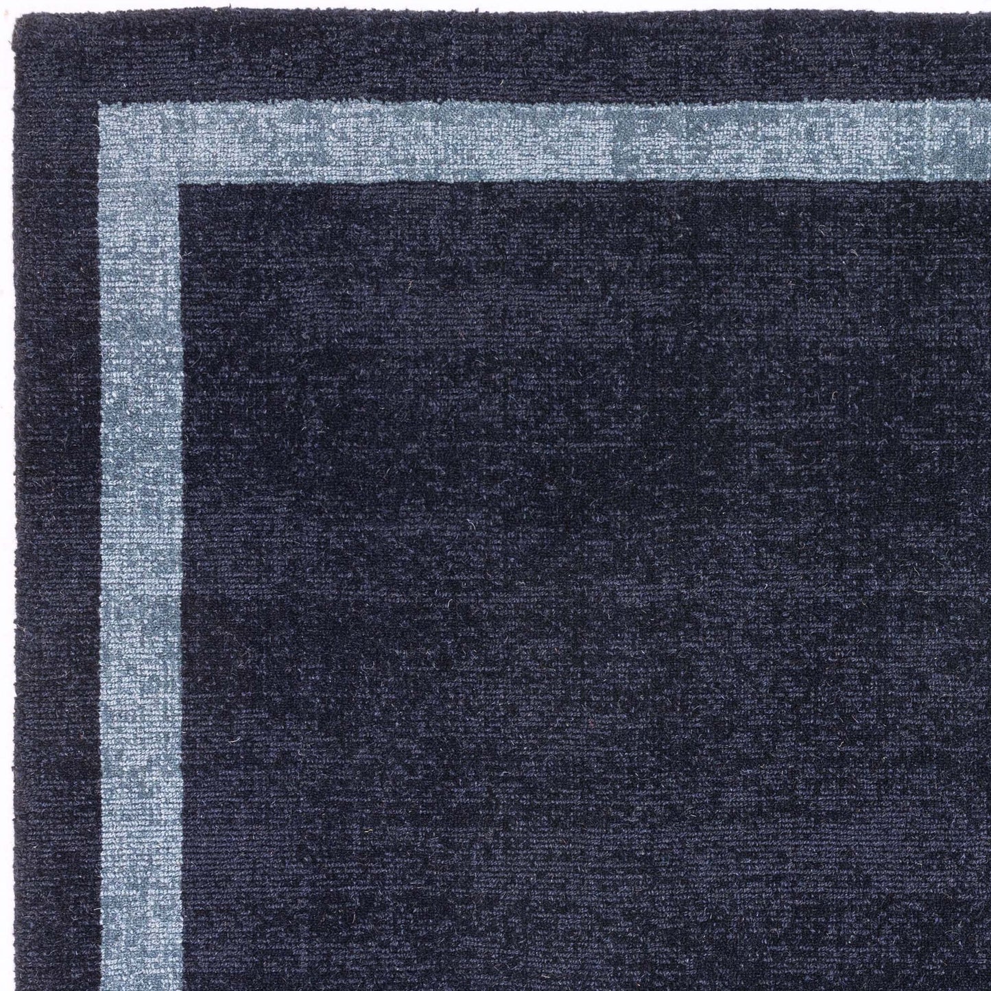 Albi Border Plain Classic Wool Runner Rugs in Navy Blue