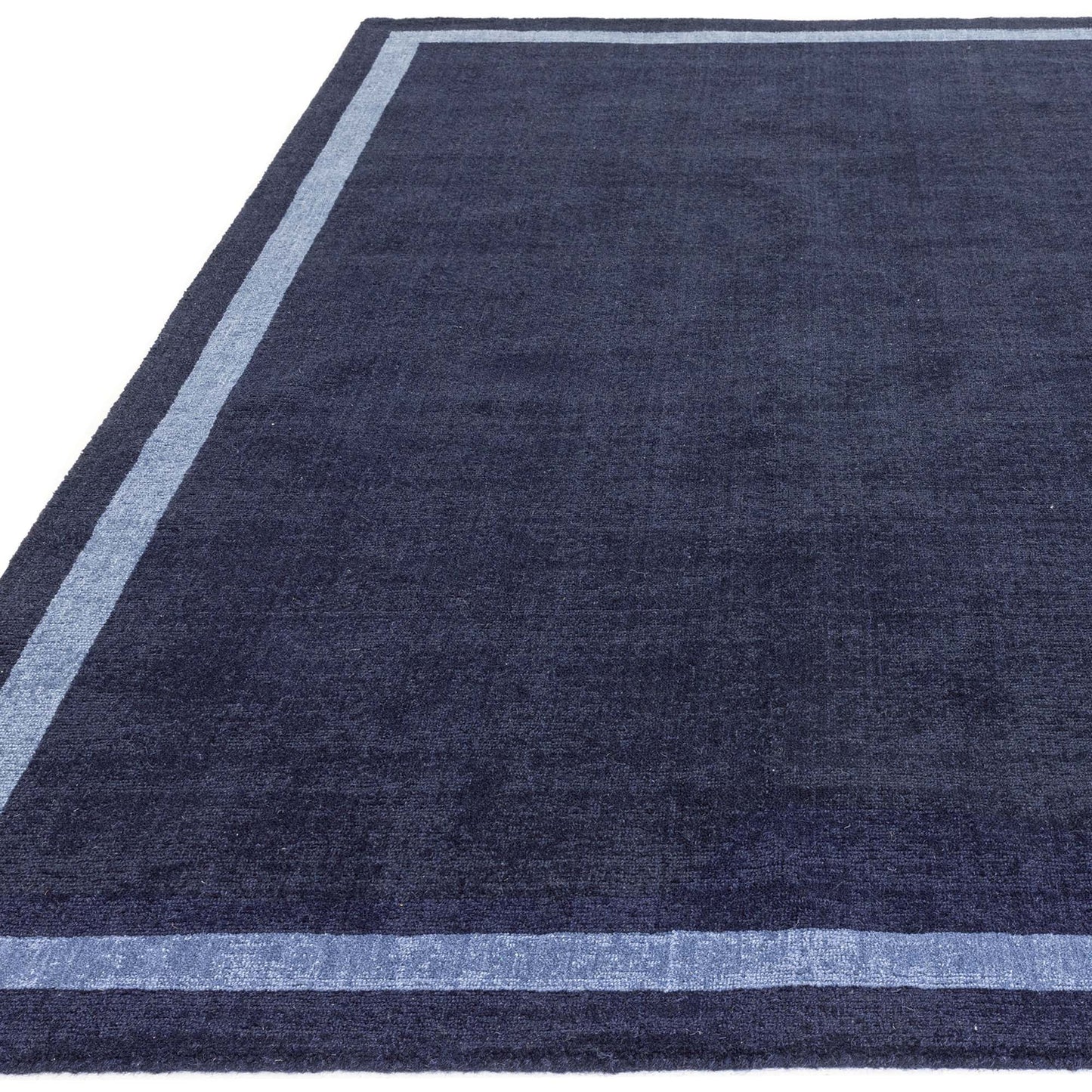 Albi Border Plain Classic Wool Runner Rugs in Navy Blue
