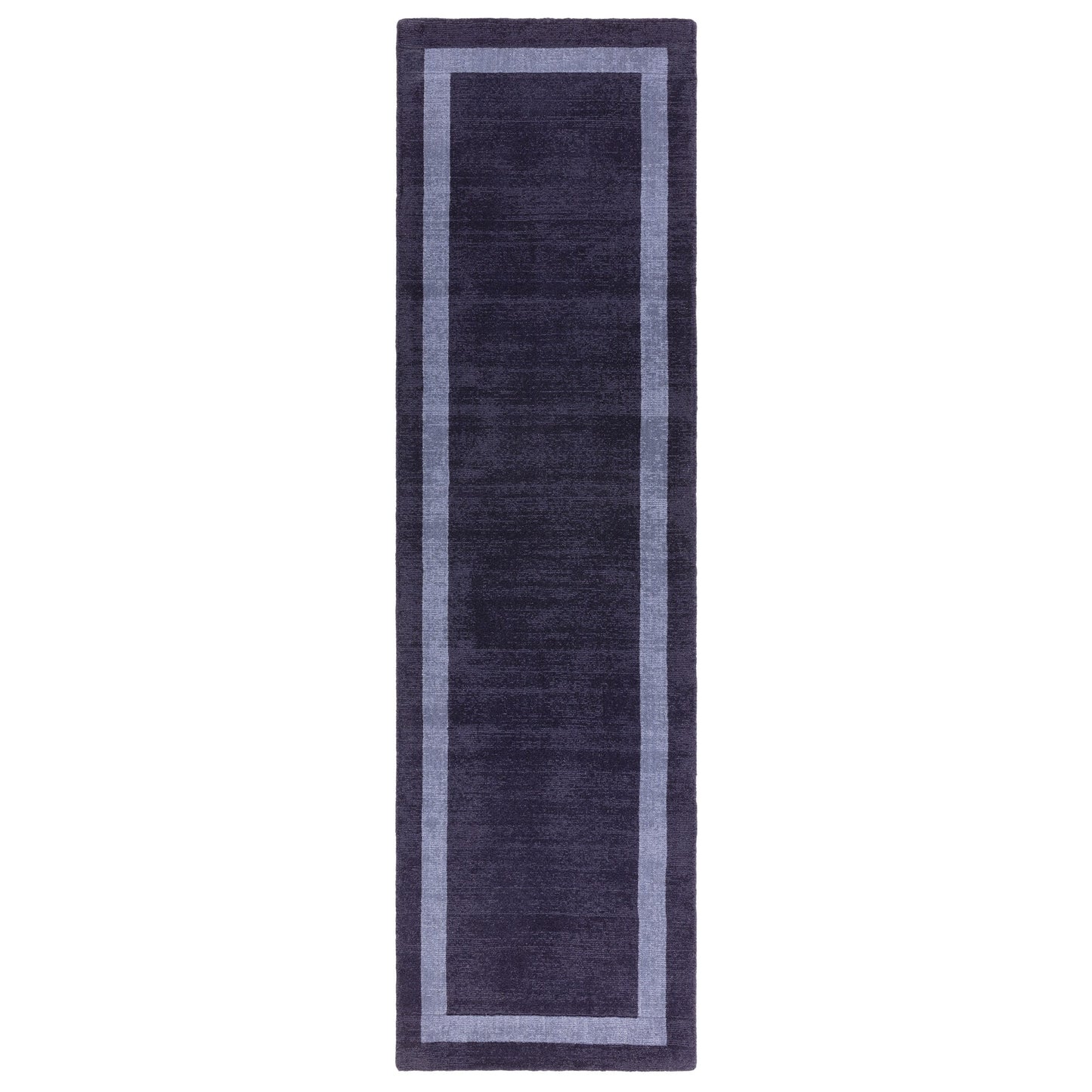 Albi Border Plain Classic Wool Runner Rugs in Navy Blue