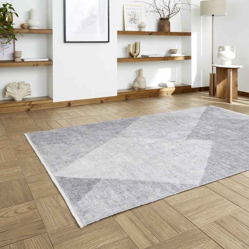 Whisper H1065 Washable Geometric Flat Weave Rugs in Grey